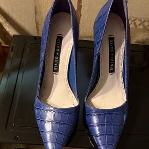 Alice + Olivia Cobalt Croc-Embossed Pointed Toe Pumps